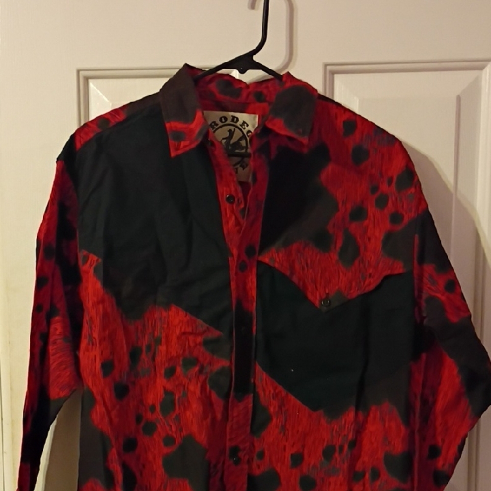 Red and Black Button-Up Shirt Men's Active